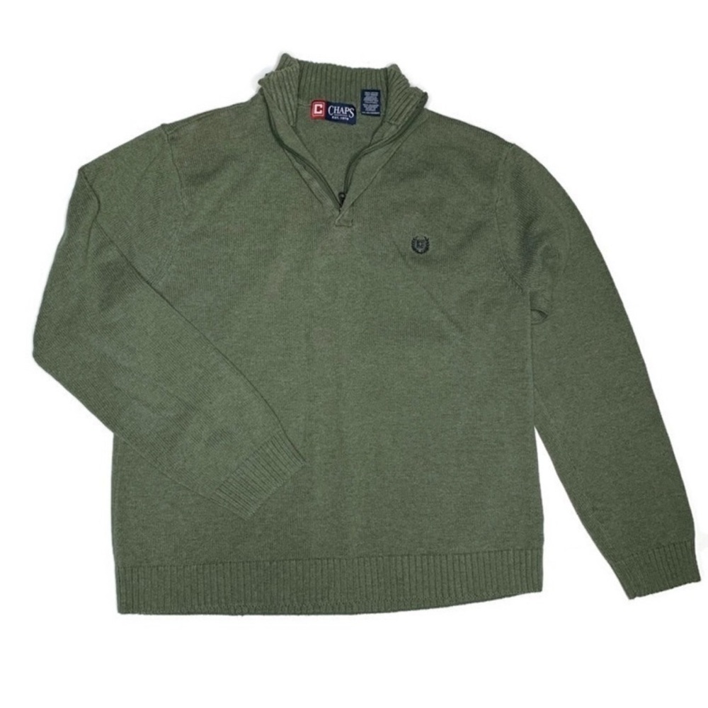 Chaps Men's Olive Green Zip Up Sweater Cotton
